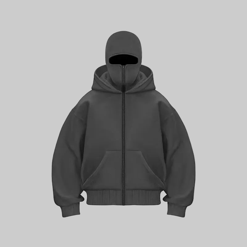 Balaclava Men Zip Hoodie Winter Warm Casual Sweatshirt Y2K with Hooded Face Mask Zipper Design Sports Jacket Outdoor Activities