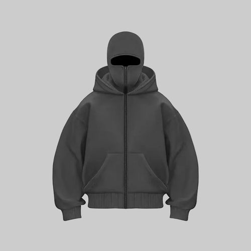 Balaclava Men Zip Hoodie Winter Warm Casual Sweatshirt Y2K with Hooded Face Mask Zipper Design Sports Jacket Outdoor Activities