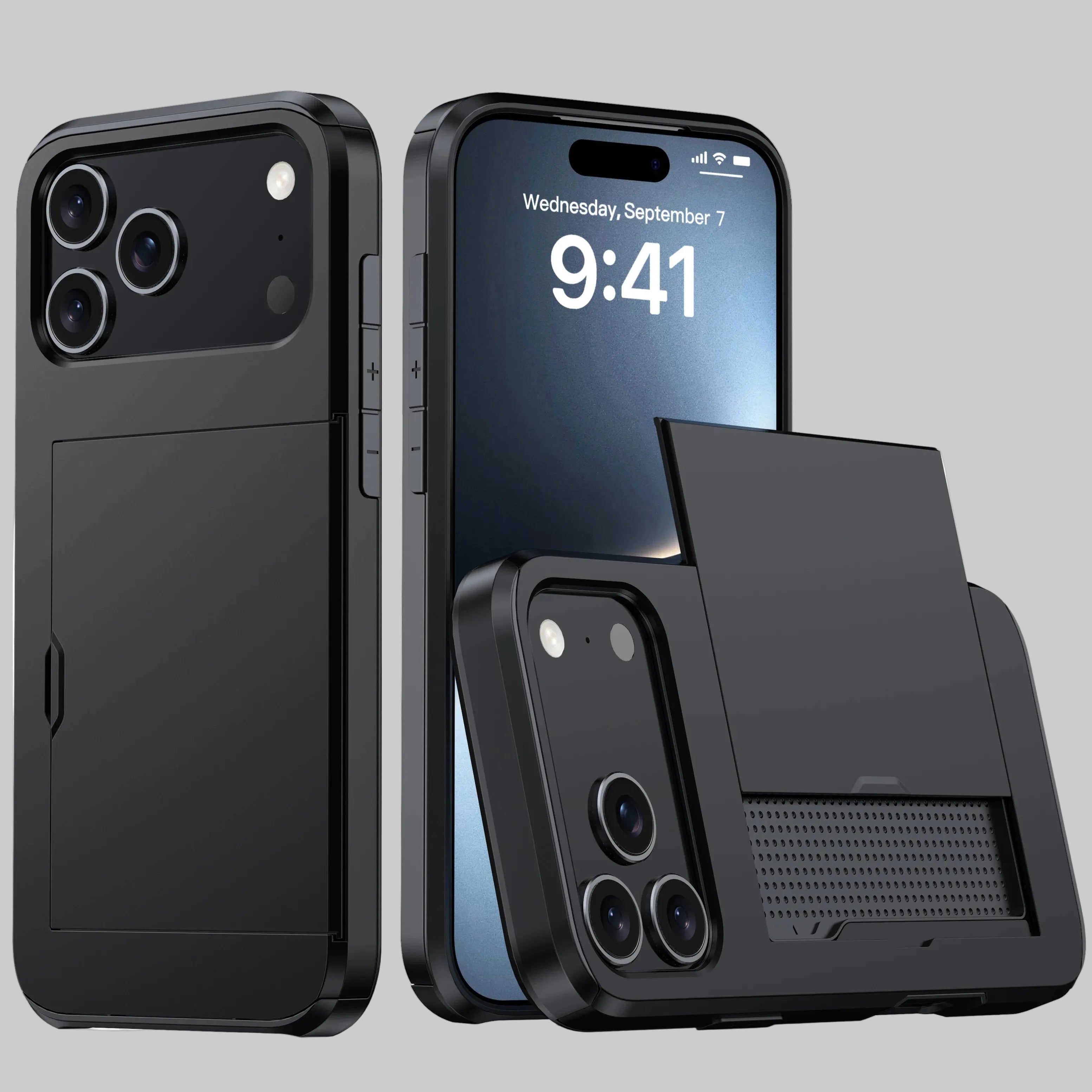 Case for Iphone 17 Pro Max 16 Pro Max 15 Pro 17E 14 13 12 Wallet Card Holder Slide Slot Slim Hard PC Heavy Duty Protective Cover