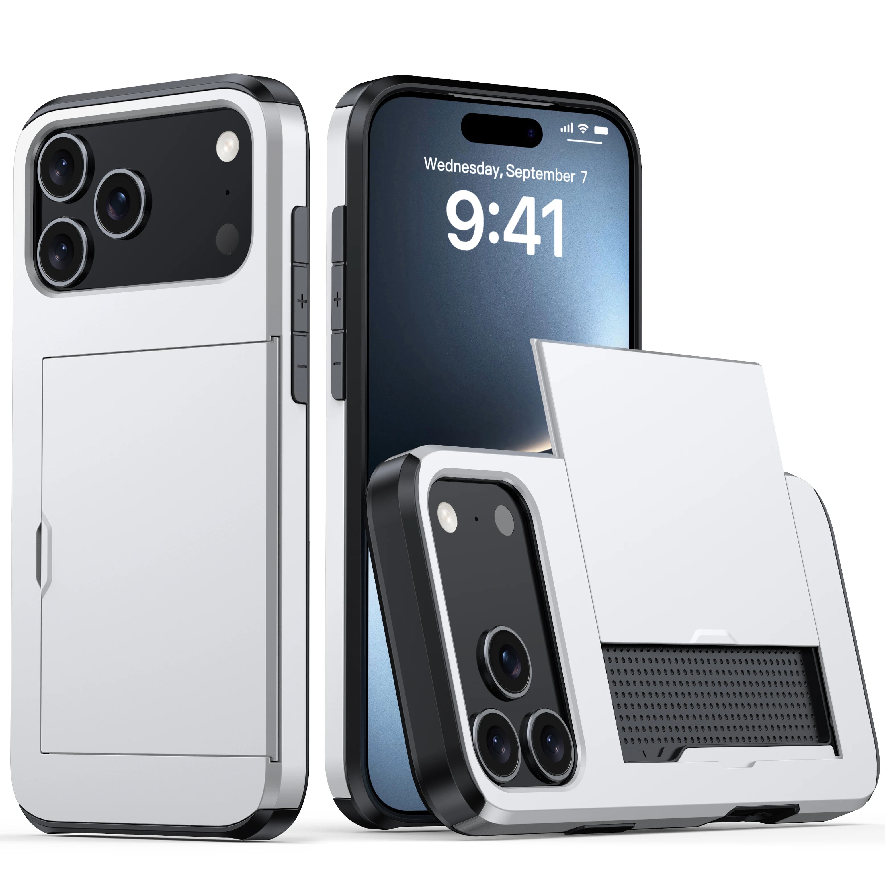 Case for Iphone 17 Pro Max 16 Pro Max 15 Pro 17E 14 13 12 Wallet Card Holder Slide Slot Slim Hard PC Heavy Duty Protective Cover